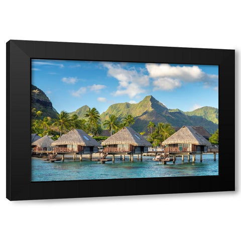 French Polynesia- Moorea. Overwater bungalows. Black Modern Wood Framed Art Print by Jaynes Gallery