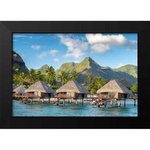French Polynesia- Moorea. Overwater bungalows. Black Modern Wood Framed Art Print by Jaynes Gallery