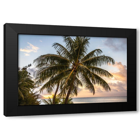 French Polynesia- Moorea. Sunset on island and ocean. Black Modern Wood Framed Art Print by Jaynes Gallery