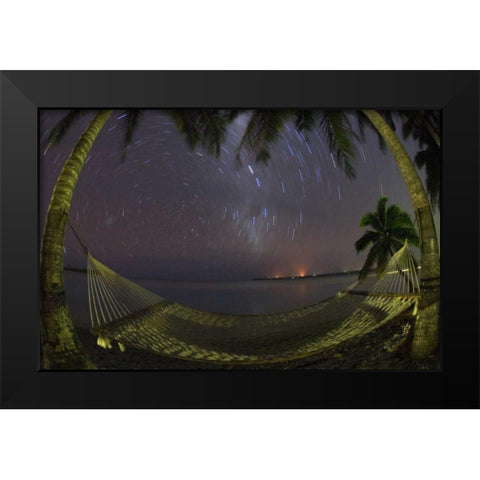 Cook Islands, Aitutaki Night sky in the tropics Black Modern Wood Framed Art Print by Anon, Josh
