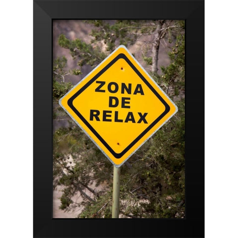 Argentina, Mendoza, Potrerillos Spa road sign Black Modern Wood Framed Art Print by Kaveney, Wendy