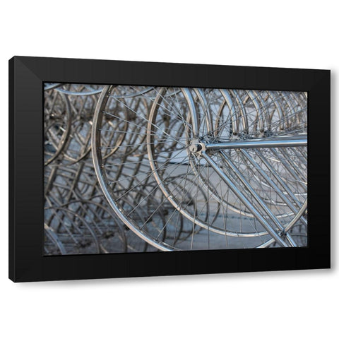 Metal bicycle wheels Black Modern Wood Framed Art Print with Double Matting by Hopkins, Cindy Miller