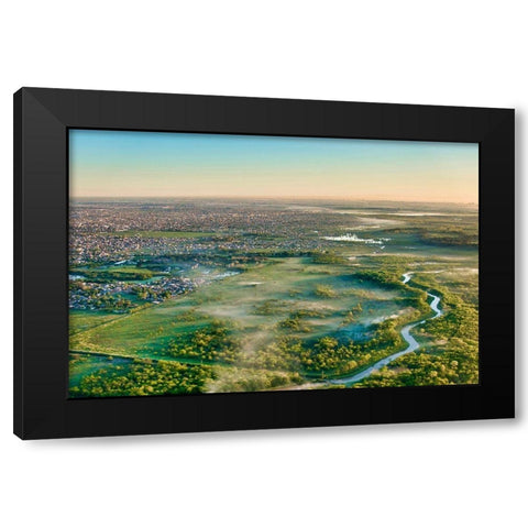 Landing path to Ezeiza EZE Buenos Aires International Airport  Black Modern Wood Framed Art Print by Molinari, Michele