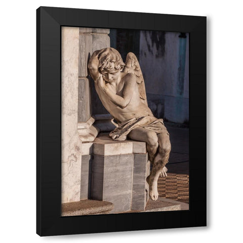 Argentina- Buenos Aires. Statue of an angel at the entrance to a tomb in Recoleta Cemetery. Black Modern Wood Framed Art Print with Double Matting by Haseltine, Tom