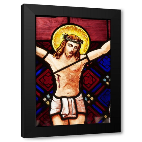 Argentina- Buenos Aires. Stained glass window depicting Jesus crucifixion. Black Modern Wood Framed Art Print by Haseltine, Tom