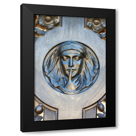 Argentina- Buenos Aires. Recoleta Cemetery. Relief of a womans face. Black Modern Wood Framed Art Print with Double Matting by Haseltine, Tom