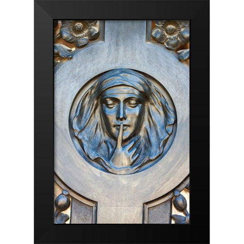 Argentina- Buenos Aires. Recoleta Cemetery. Relief of a womans face. Black Modern Wood Framed Art Print by Haseltine, Tom