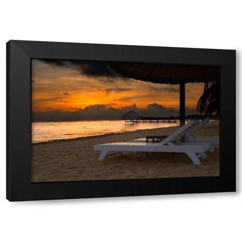 Belize-Sunrise over the Caribbean Ocean Black Modern Wood Framed Art Print with Double Matting by Norring, Tom