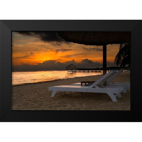 Belize-Sunrise over the Caribbean Ocean Black Modern Wood Framed Art Print by Norring, Tom