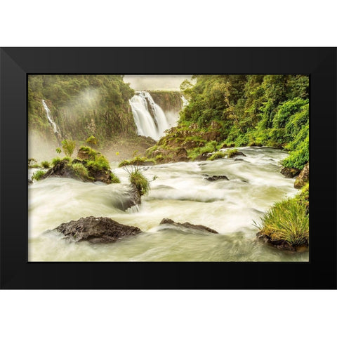 Brazil-Iguazu Falls Landscape of waterfalls  Black Modern Wood Framed Art Print by Jaynes Gallery