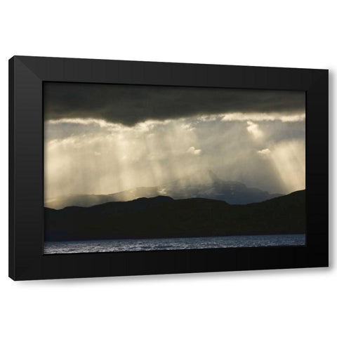 Chile, Torres del Paine NP Crepuscular rays Black Modern Wood Framed Art Print by Grall, Don