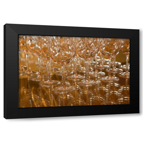 Chile, Colchagua Glasses ready for wine tasting Black Modern Wood Framed Art Print by Kaveney, Wendy