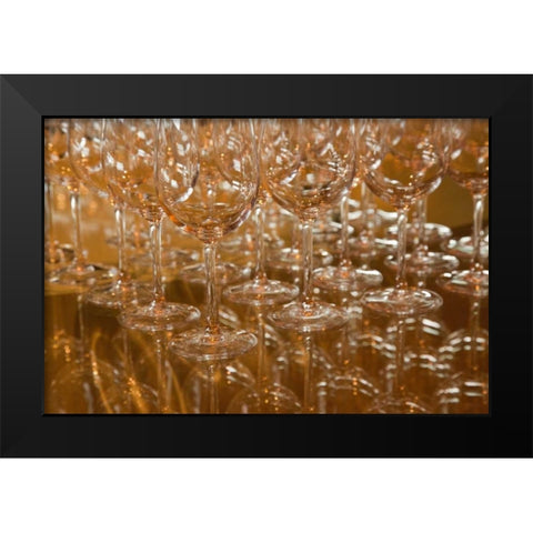 Chile, Colchagua Glasses ready for wine tasting Black Modern Wood Framed Art Print by Kaveney, Wendy