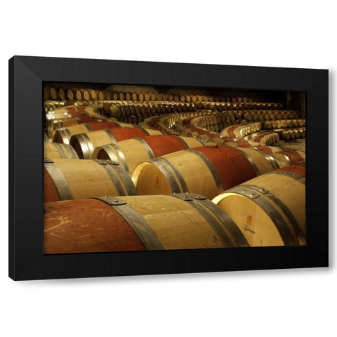 Chile, Colchagua Wine barrels in the cellar Black Modern Wood Framed Art Print by Kaveney, Wendy