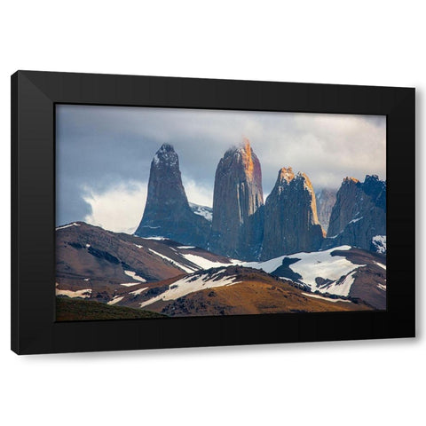 These are the source for the name of the park- the towers-or Torres of Paine Black Modern Wood Framed Art Print by Ostrowitz, Mallorie
