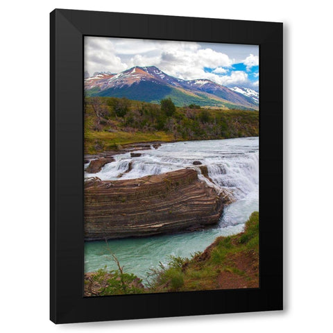Located with Parc Nacional Torres del Paine-this lake has a runoff through rocks creating rapids Black Modern Wood Framed Art Print by Ostrowitz, Mallorie