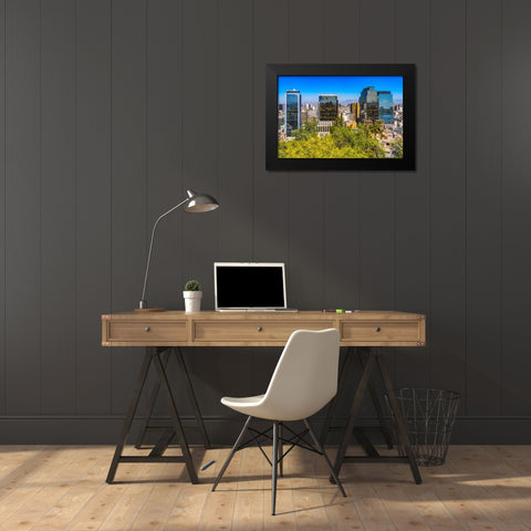 Modern and old buildings overview Vitacura Highway Mountains-Santiago-Chile Black Modern Wood Framed Art Print by Perry, William