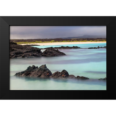 Lava rocks along tranquil shoreline of San Cristobal Island-Galapagos-Ecuador Black Modern Wood Framed Art Print by Jones, Adam