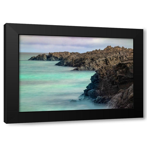 Lava rocks along tranquil shoreline of San Cristobal Island-Galapagos-Ecuador Black Modern Wood Framed Art Print with Double Matting by Jones, Adam