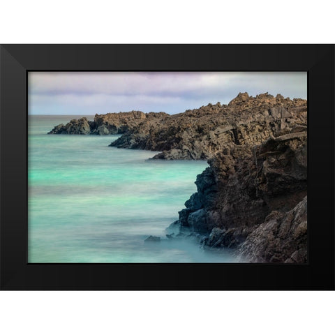 Lava rocks along tranquil shoreline of San Cristobal Island-Galapagos-Ecuador Black Modern Wood Framed Art Print by Jones, Adam