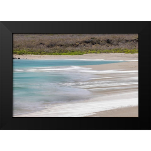 Surf pattern washing up on white sandy beach-Espanola Island-Galapagos Islands-Ecuador Black Modern Wood Framed Art Print by Jones, Adam