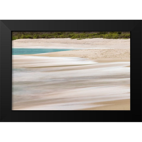 Surf pattern washing up on white sandy beach-Espanola Island-Galapagos Islands-Ecuador Black Modern Wood Framed Art Print by Jones, Adam