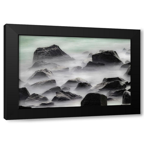 Waves crashing over lava rocks on shoreline of Espanola Island-Galapagos Islands-Ecuador Black Modern Wood Framed Art Print with Double Matting by Jones, Adam