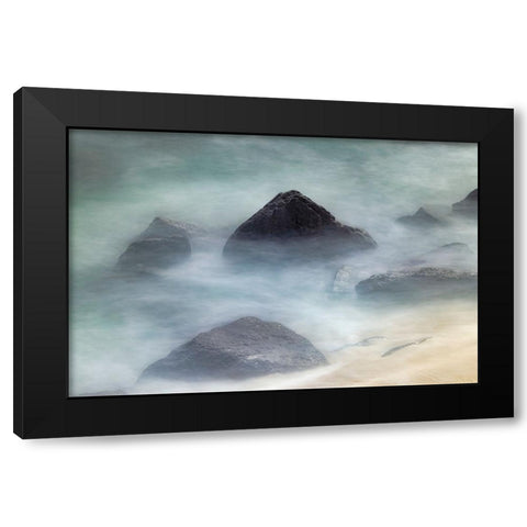 Waves crashing over lava rocks on shoreline of Espanola Island-Galapagos Islands-Ecuador Black Modern Wood Framed Art Print with Double Matting by Jones, Adam