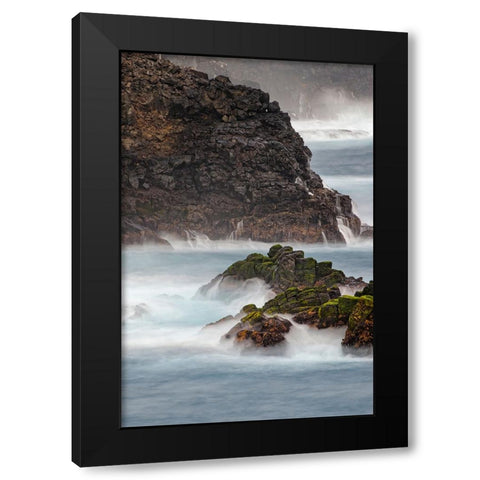 Waves crashing over lava rocks on shoreline of Espanola Island-Galapagos Islands-Ecuador Black Modern Wood Framed Art Print with Double Matting by Jones, Adam