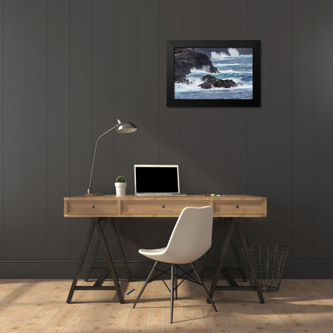 Waves crashing over lava rocks on shoreline of Espanola Island-Galapagos Islands-Ecuador Black Modern Wood Framed Art Print by Jones, Adam