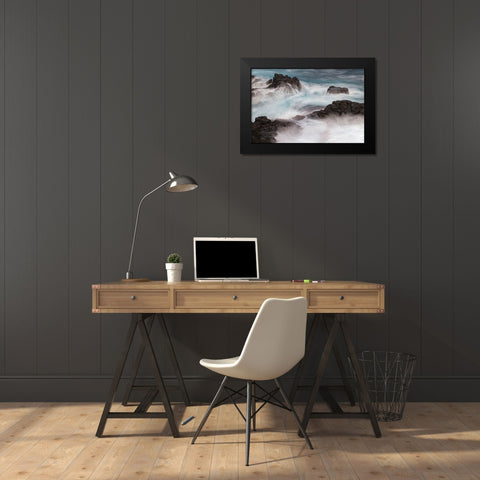 Waves crashing over lava rocks on shoreline of Espanola Island-Galapagos Islands-Ecuador Black Modern Wood Framed Art Print by Jones, Adam