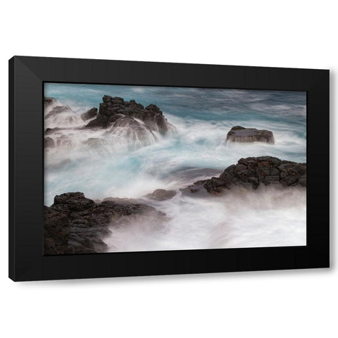 Waves crashing over lava rocks on shoreline of Espanola Island-Galapagos Islands-Ecuador Black Modern Wood Framed Art Print with Double Matting by Jones, Adam