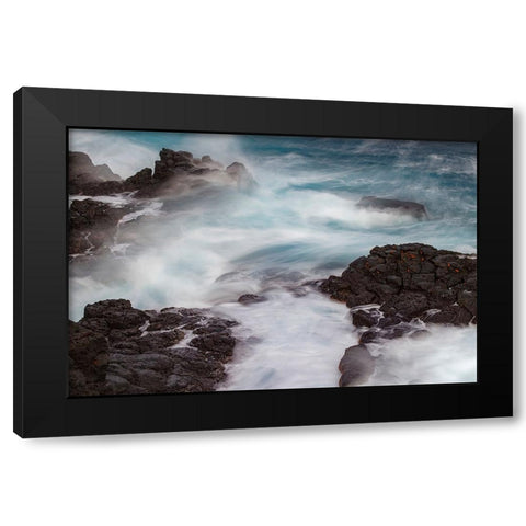 Waves crashing over lava rocks on shoreline of Espanola Island-Galapagos Islands-Ecuador Black Modern Wood Framed Art Print with Double Matting by Jones, Adam