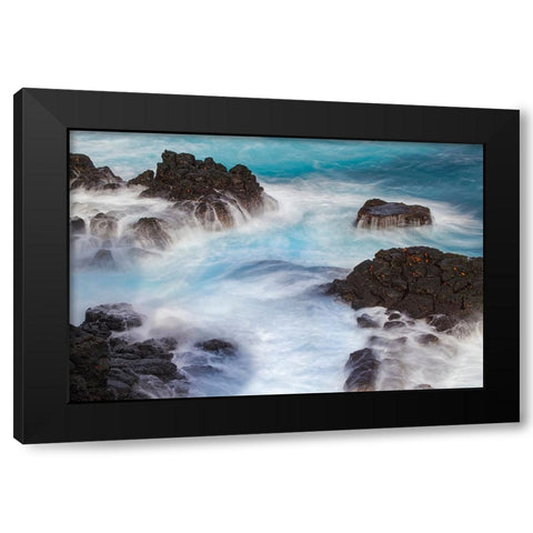 Waves crashing over lava rocks on shoreline of Espanola Island-Galapagos Islands-Ecuador Black Modern Wood Framed Art Print with Double Matting by Jones, Adam