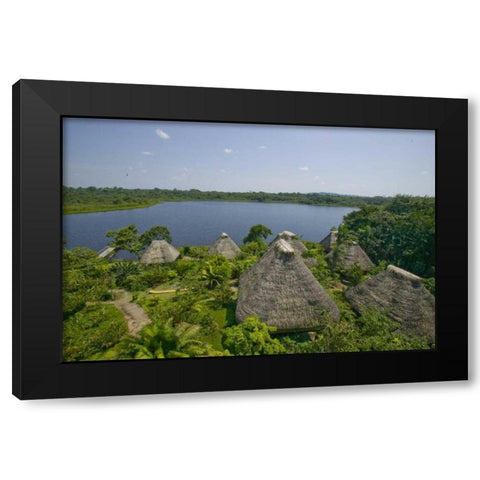 Ecuador, Napo Wildlife Center Huts and lake Black Modern Wood Framed Art Print by Williams, Joanne