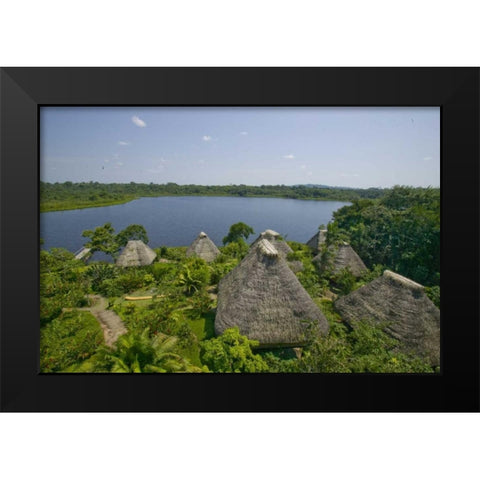 Ecuador, Napo Wildlife Center Huts and lake Black Modern Wood Framed Art Print by Williams, Joanne