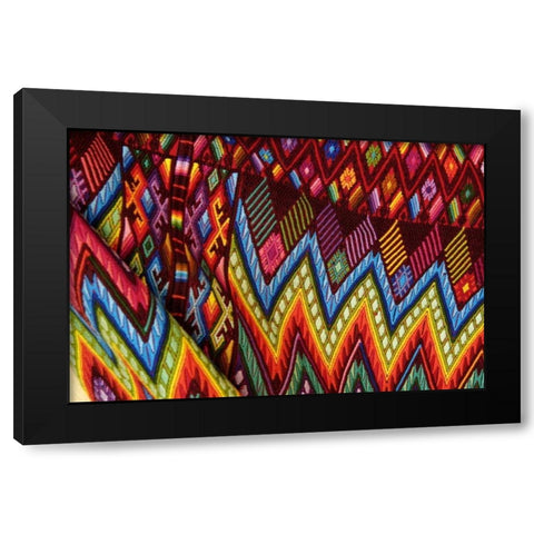 Guatemala, Chichicastenango, Colorful fabric Black Modern Wood Framed Art Print by Kirkland, Dennis