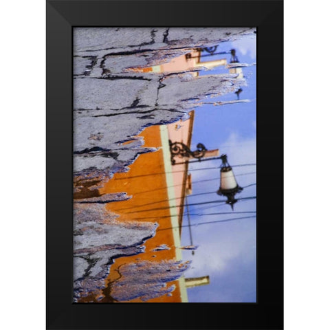 Mexico, Lantern reflection in puddle Black Modern Wood Framed Art Print by Rotenberg, Nancy