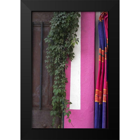 Mexico, Puerto Vallarta Serape hanging by a wall Black Modern Wood Framed Art Print by Ross, Nancy ,  Steve
