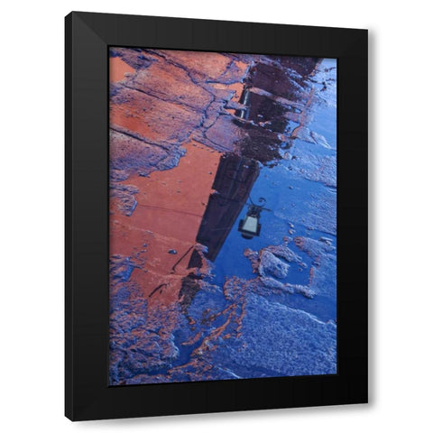 Mexico Street water puddle with lamp reflection Black Modern Wood Framed Art Print by Rotenberg, Nancy