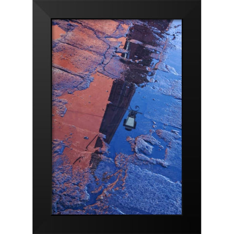 Mexico Street water puddle with lamp reflection Black Modern Wood Framed Art Print by Rotenberg, Nancy