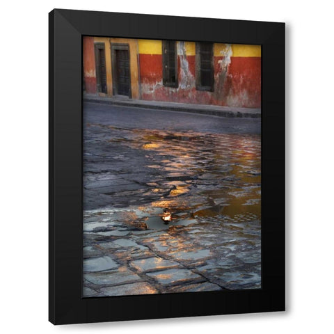 Mexico Cobblestone street with water reflections Black Modern Wood Framed Art Print by Rotenberg, Nancy