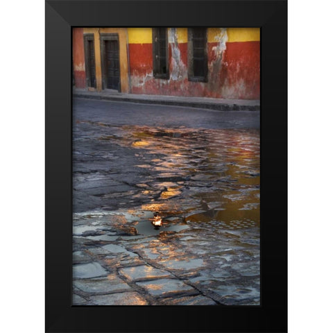 Mexico Cobblestone street with water reflections Black Modern Wood Framed Art Print by Rotenberg, Nancy