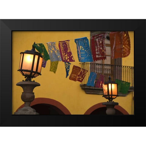 Mexico Lantern with string of flags on them Black Modern Wood Framed Art Print by Rotenberg, Nancy