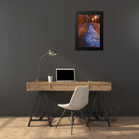 Mexico Streak of water on cobblestone street Black Modern Wood Framed Art Print by Rotenberg, Nancy