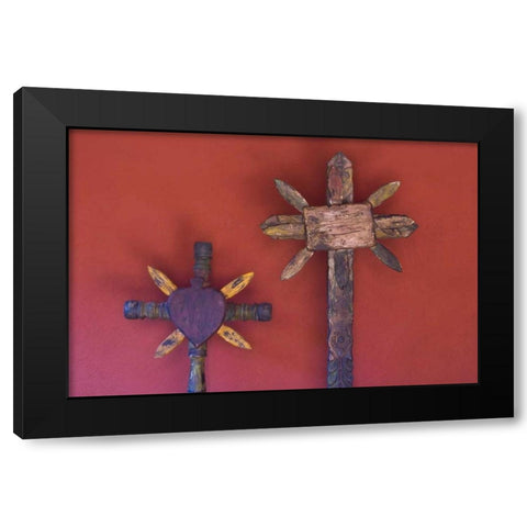 Mexico Two wooden crosses against red wall Black Modern Wood Framed Art Print by Young, Bill