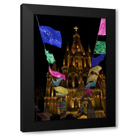 Mexico Festival banners in front of a church Black Modern Wood Framed Art Print by Young, Bill