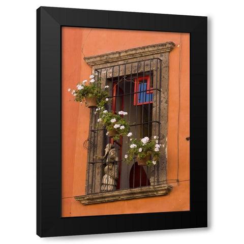 Mexico Flower pots decorate window Black Modern Wood Framed Art Print with Double Matting by Young, Bill