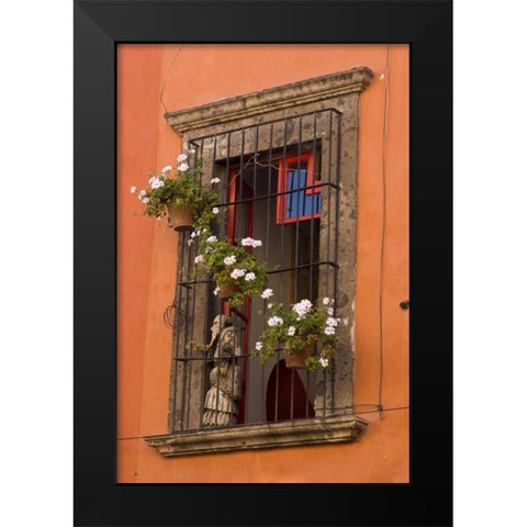 Mexico Flower pots decorate window Black Modern Wood Framed Art Print by Young, Bill