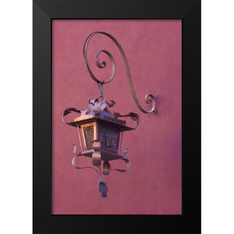 Mexico Copper lamp hung from pink-purple wall Black Modern Wood Framed Art Print by Young, Bill